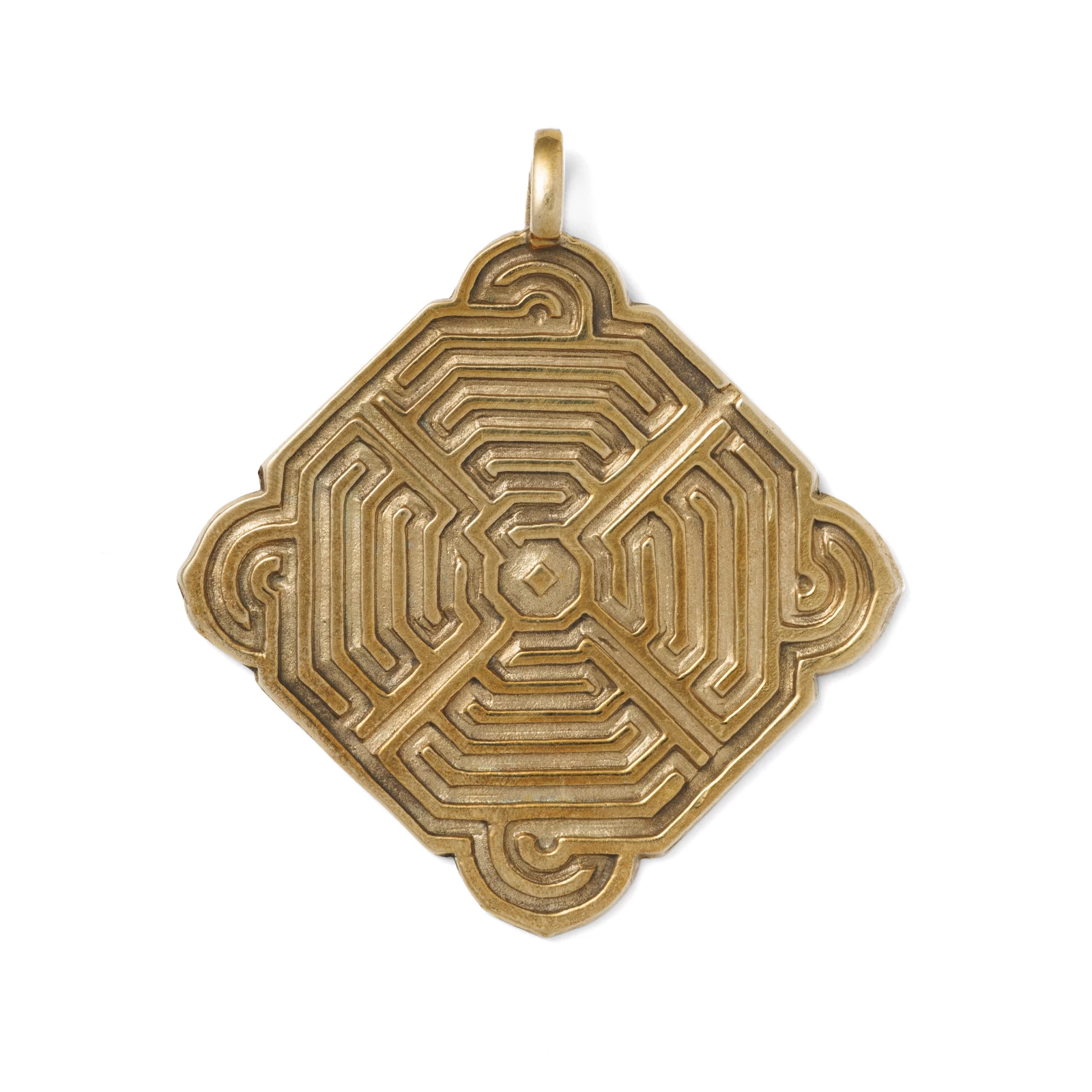 Ciondolo Labirinto quadrato in bronzo